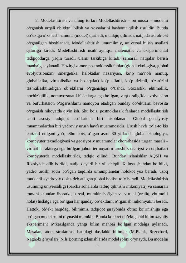 Matematik modellarga qoʻyiladigan asosiy talablar 5