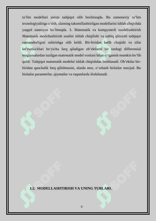 Matematik modellarga qoʻyiladigan asosiy talablar 8