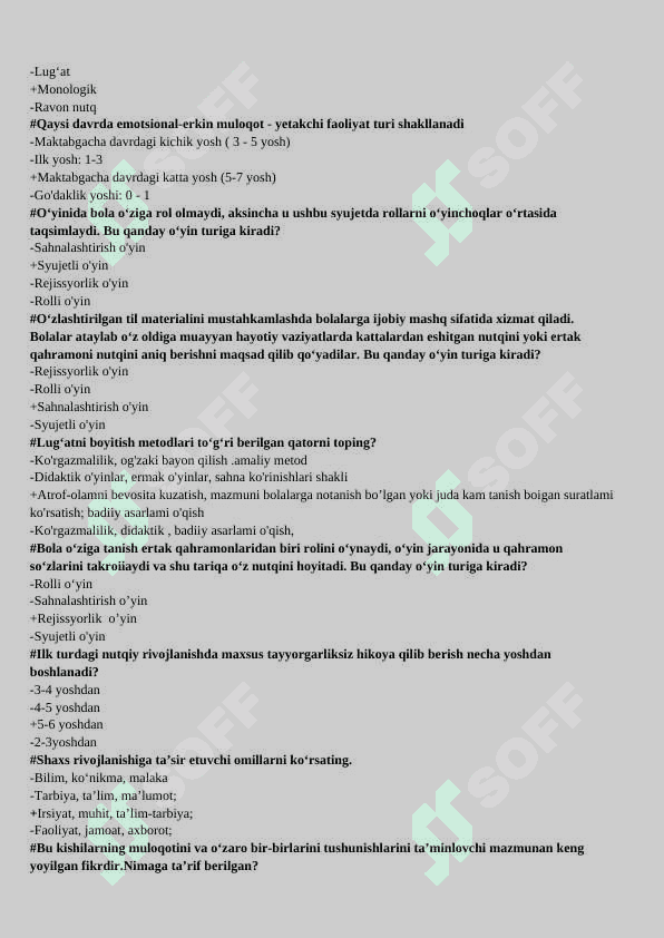 Nutq o’stirish nazariyasi va metodikasi fanidan test savoli javobi bilan 5