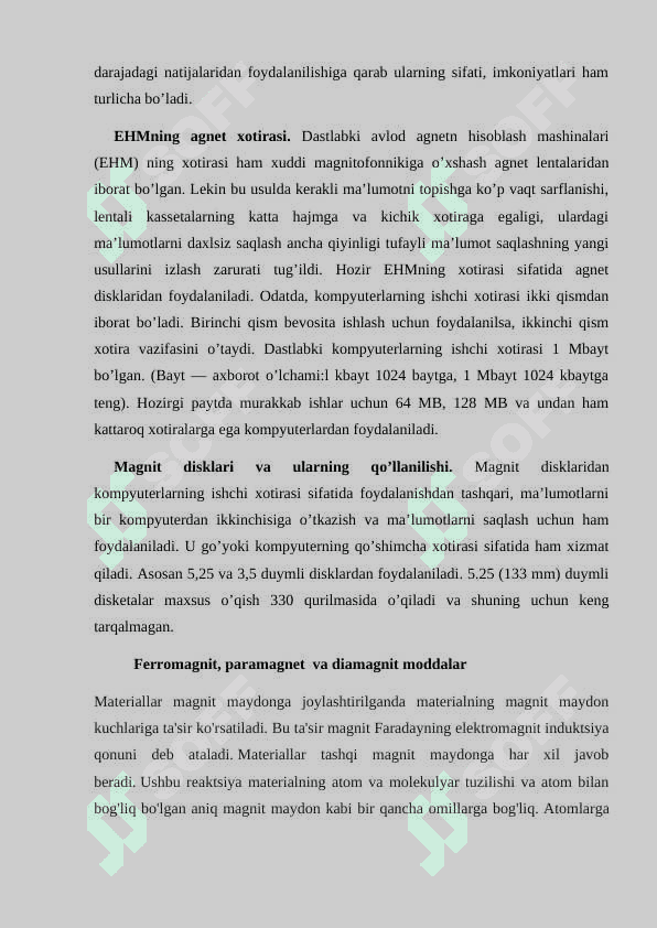 Qattiq jismlarning magnitlanishi, Ferromagnitlar, Paramagnitiklar, Diamagnitiklar 6