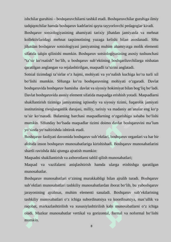 Sotsial tashkilotlar faoliyatini boshqarish 8