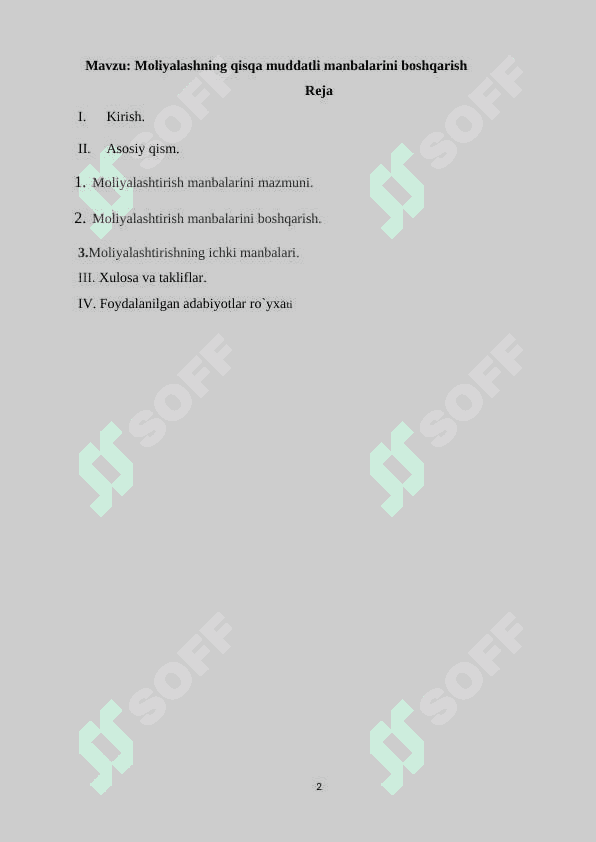 Moliyalashning qisqa muddatli manbalarini boshqarish 2