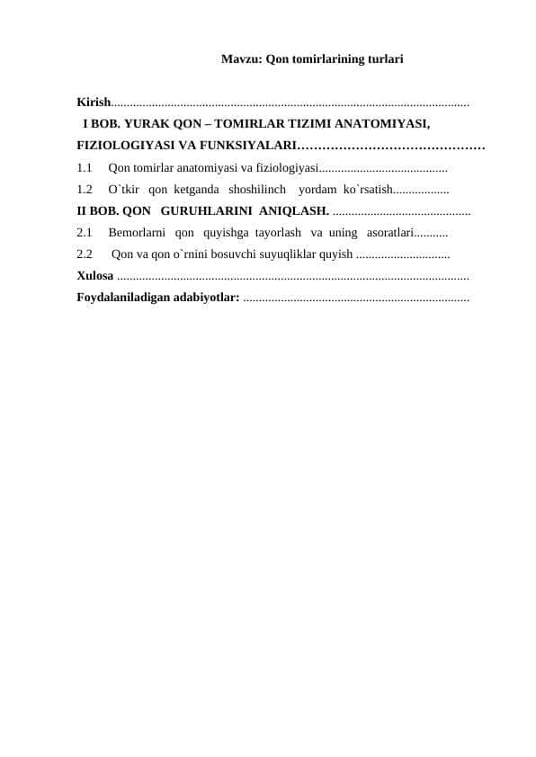 Qon tomirlarining turlari 1