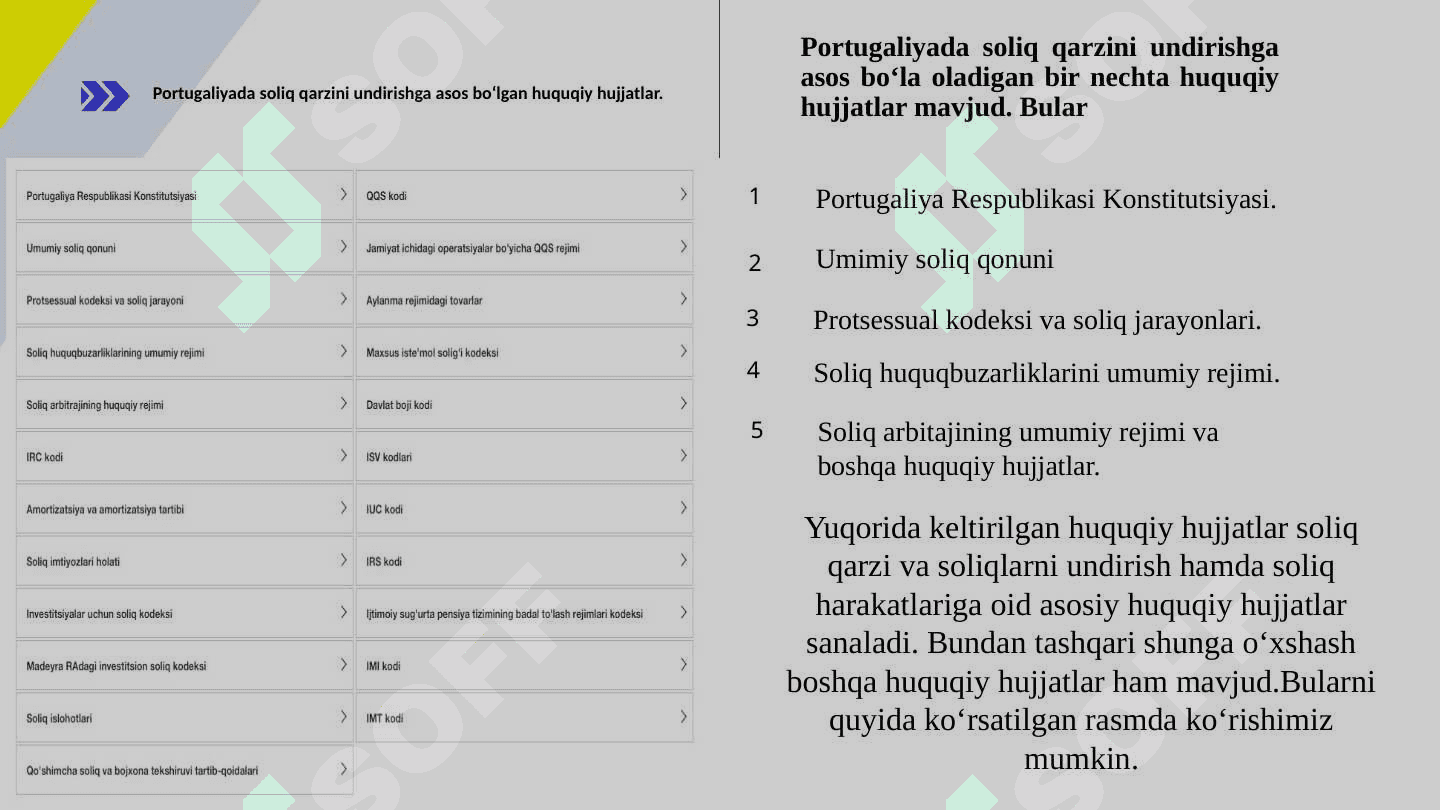 PPTX 22 SLAYD PORTUGALIYADA SOLIQ QARZINI UNDIRISH TARTIBI Portugaliyada soliq qarzini undirishga asos bo‘lgan huquqiy hujjatlar. Portugaliyada soliq qarzdorligini undirish choralari va soliq qarzini undirish tartibi. Portugaliyada soliqlarni o‘z vaqtida to‘lamaganlik uchun javobgarlik choralari. Portugaliyada bankrotlik va uni hisobdan chiqarish tartibi. 3