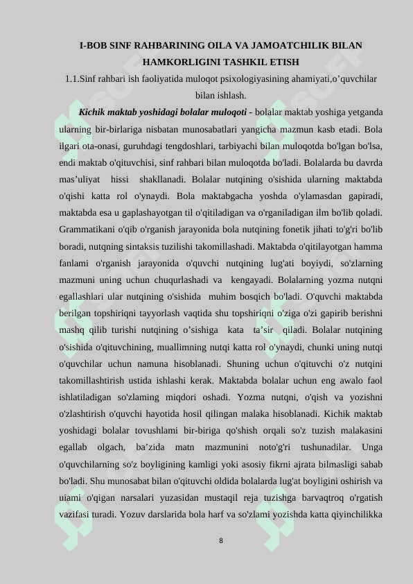 SINF RAHBARINING OILA VA JAMOATCHILIK BILAN HAMKORLIGINI TASHKIL QILISHNI TAKOMILLASHTIRISH. 7