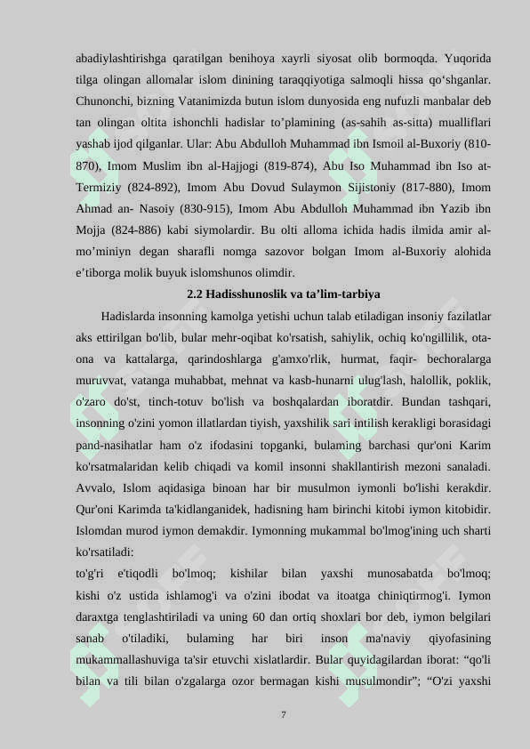 ISLOMSHUNOSLIK VA HADISSHUNOSLIKNING BUYUK ALLOMALARI 7