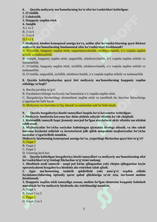 Moliyaviy hisobotning xalqaro standartlari 100 TALIK TEST 2