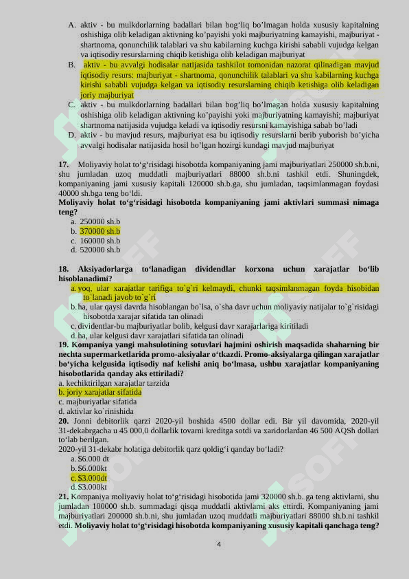 Moliyaviy hisobotning xalqaro standartlari 100 TALIK TEST 4
