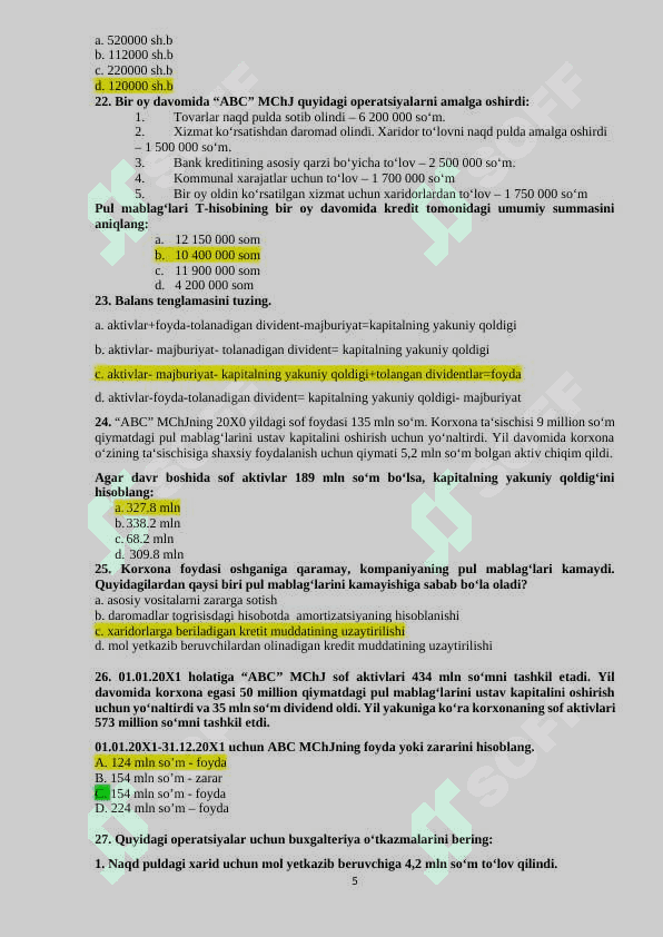 Moliyaviy hisobotning xalqaro standartlari 100 TALIK TEST 5