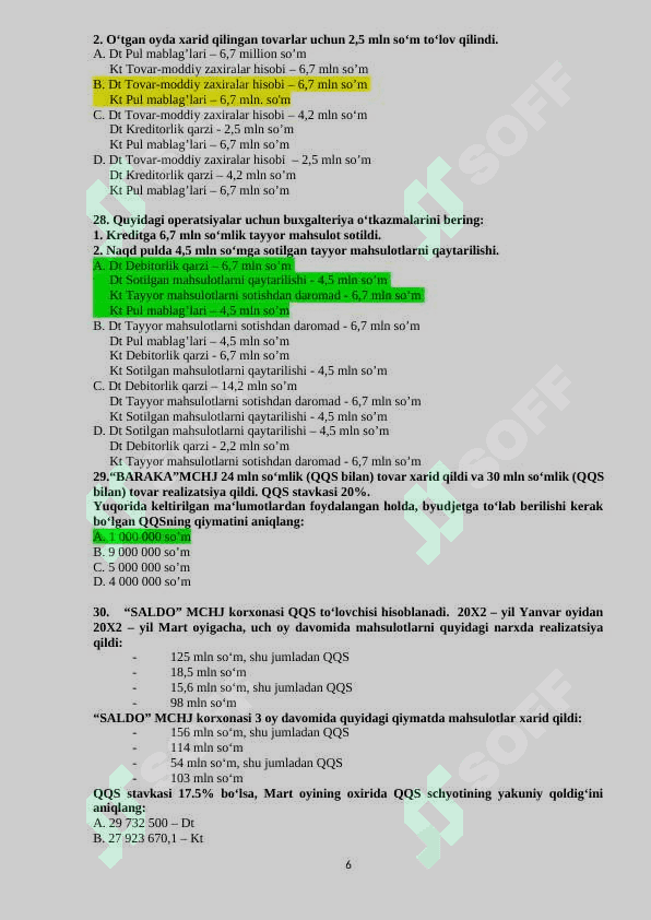 Moliyaviy hisobotning xalqaro standartlari 100 TALIK TEST 6