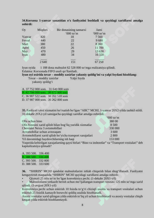 Moliyaviy hisobotning xalqaro standartlari 100 TALIK TEST 8