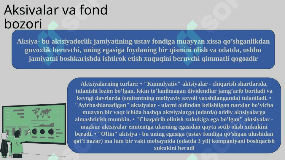Aksiyaning baholanishi va xususiyatlari PPTX        Aksiyalar va fond bozori.2. Aktsiyalarning nominal va bozor qiymati.3. Kompaniya tahlili va aksiyalarni baholashi. 3