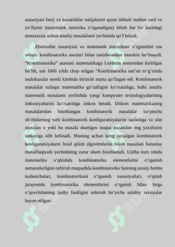 Kombinatorik masalalar va tartiblangan to‘plamlar. Nyuton binomi 4