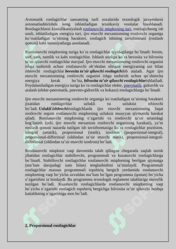 Avtomatik rostlashning nazariy va texnik elementlari 2