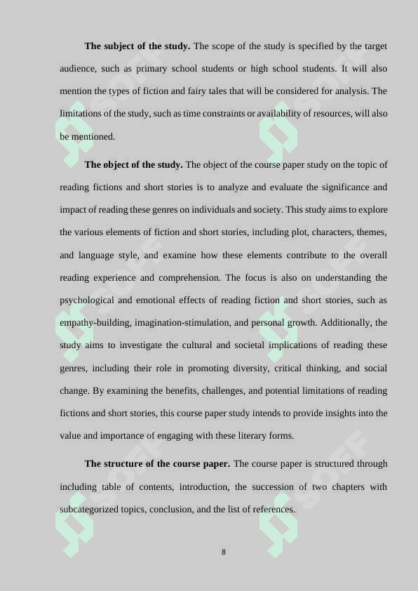 Reading fictions and short stories in education 8