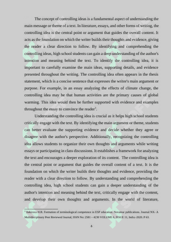 CHOOSING A CONTROLLING IDEA FOR THE THESIS STATEMENT 6