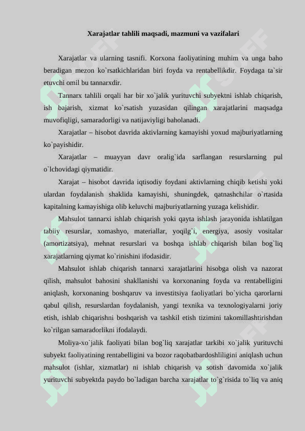 Mahsulot ish xizmatlar ishlab chiqarish xarajatlari tahlili 2