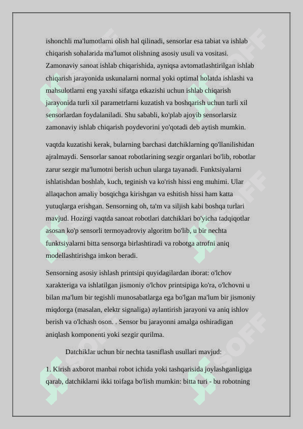 Avtomatlashtirilgan boshqaruv tizimlaridan ishlatiladigan sensorlari 3