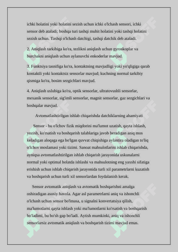 Avtomatlashtirilgan boshqaruv tizimlaridan ishlatiladigan sensorlari 4