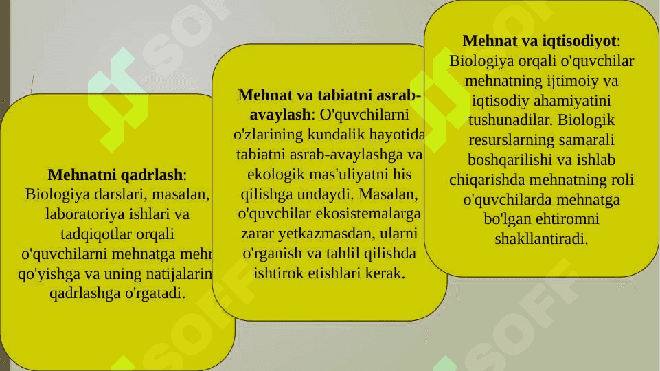 Biologiyani o'qitishda o'quvchilarda ekologik, mehnat va vatanparvarlik tarbiyasini shakllantirish (TAQDIMOT) 8