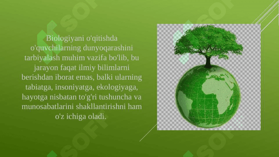 Biologiyani o'qitishda o'quvchilarning dunyoqarashini tarbiyalash (TAQDIMOT) 3