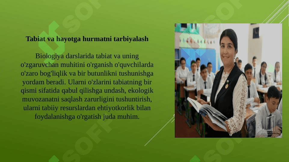 Biologiyani o'qitishda o'quvchilarning dunyoqarashini tarbiyalash (TAQDIMOT) 4