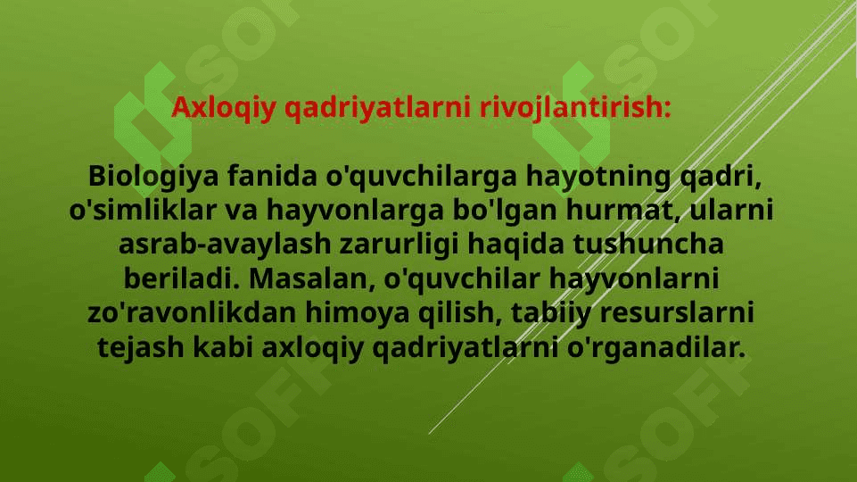 Biologiyani o'qitishda o'quvchilarning dunyoqarashini tarbiyalash (TAQDIMOT) 7