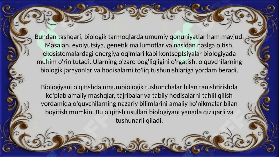 Biologiyani o'qitishda umumbiologik tushunchalarni tarkib toptirish (TAQDIMOT) 6