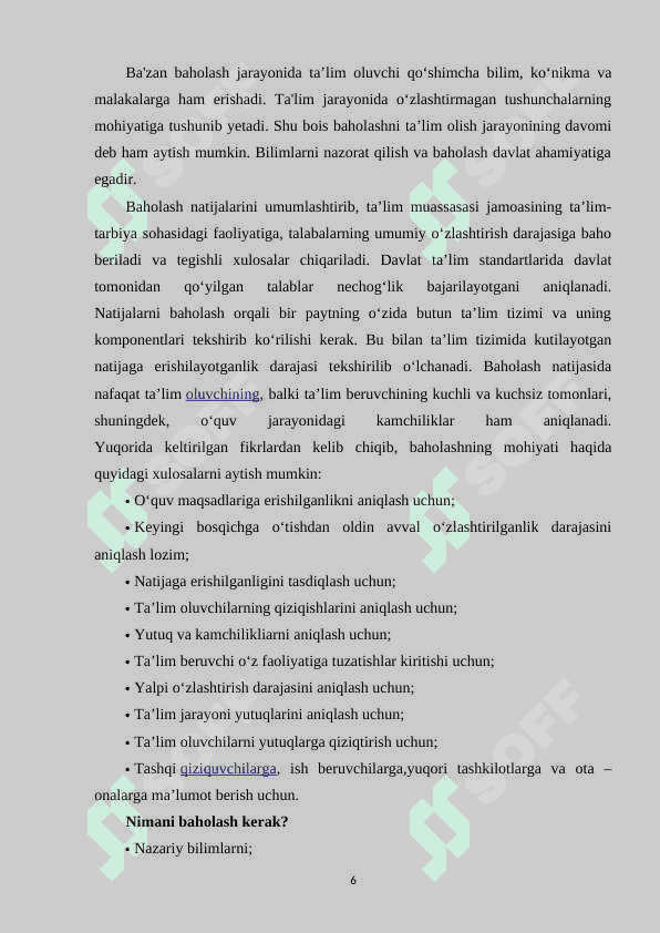 O‘QUVCHILARNING BILIM, KO‘NIKMA VA MALAKALARINI BAHOLASHNING DIDAKTIK TIZIMI 6