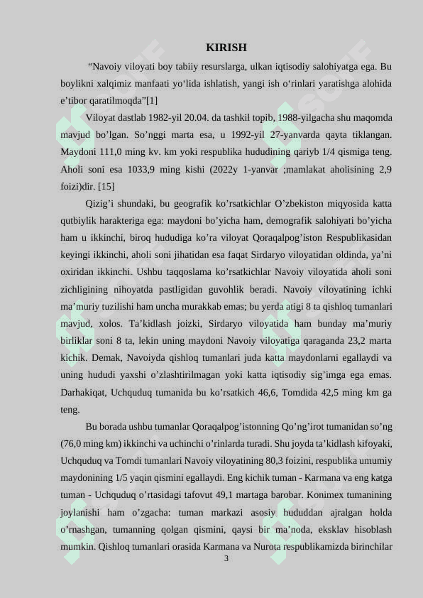“Navoiy viloyatining iqtisodiy-geografik tavsifi ” murakkab rejali kurs ishi 3