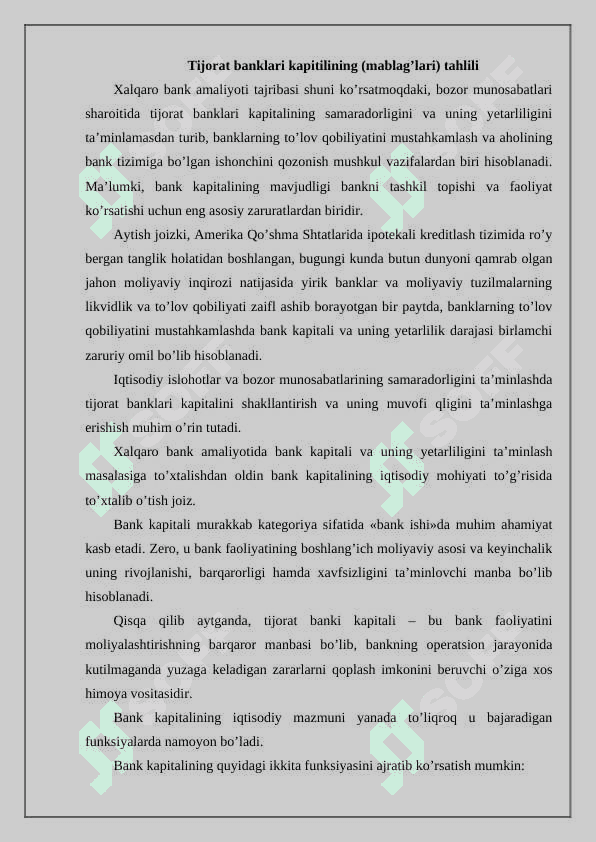Bank kapitali va uni boshqarishni tahlil 2
