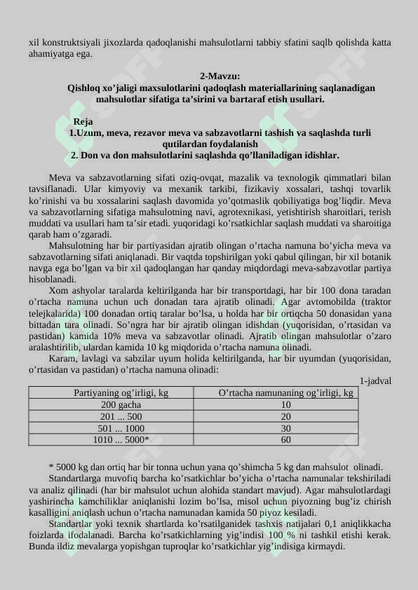 QISHLOQ XO’JALIGI MAXSULOTLARINI SAQLASH VA DASTLABKI ISHLASHDA QADOQLASH VA QADOQLASH MATERIALLARI 3