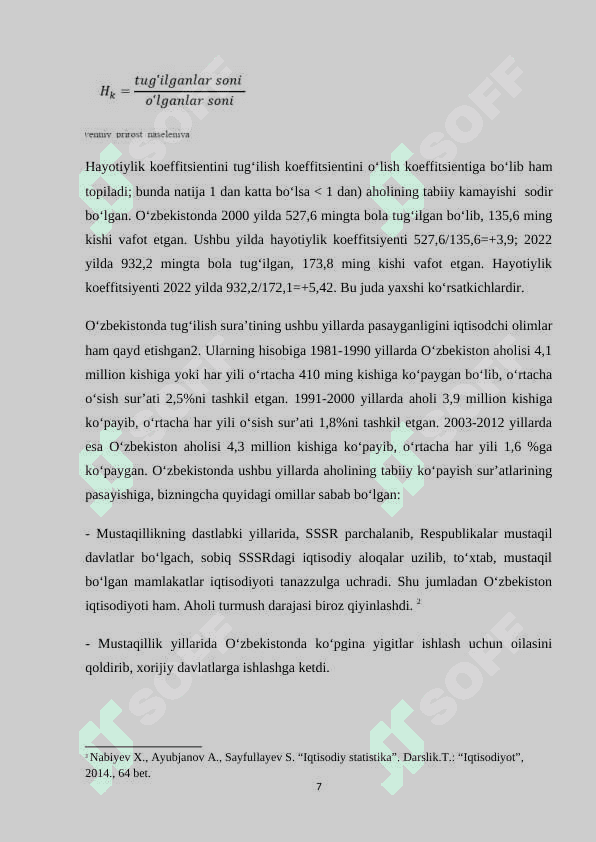 Aholining tabiiy o'sish jarayoning mintaqaviy tafovutlari 7