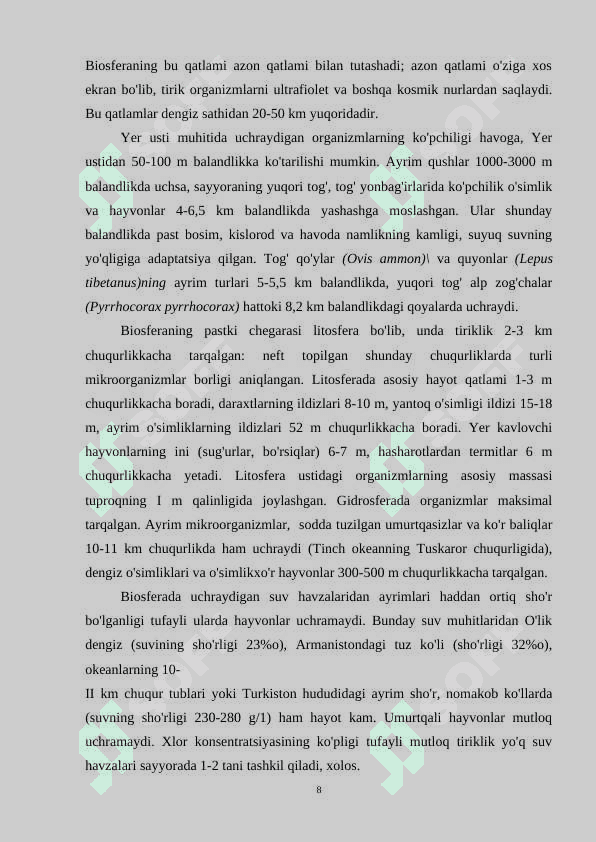 BIOSFERADA HAYOTNING PAYDO BO'LISHI 8
