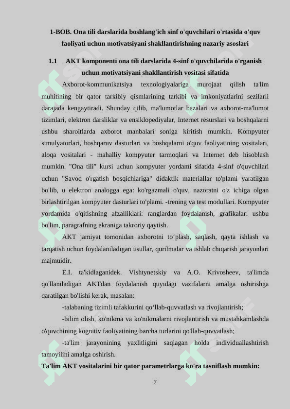 BOSHLANG'ICH SINF ONA TILI DARSLARIDA KONTEKSTIL TA'LIM TEXNOLOGIYASIDAN FOYDALANISH 7