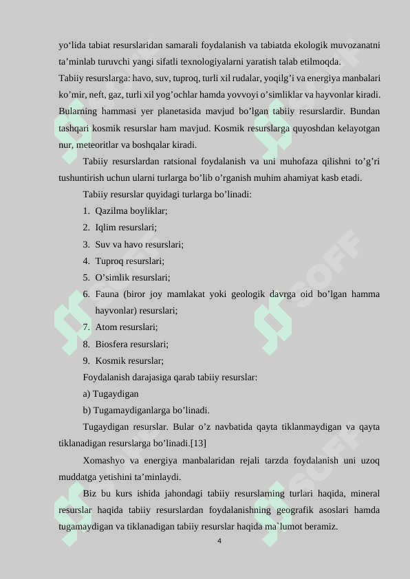 “Tabiiy resurslarning turlari va ulardan foydalanish” 4