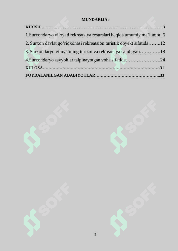 “Surxondaryo viloyati rekreatsion resurslari” 2