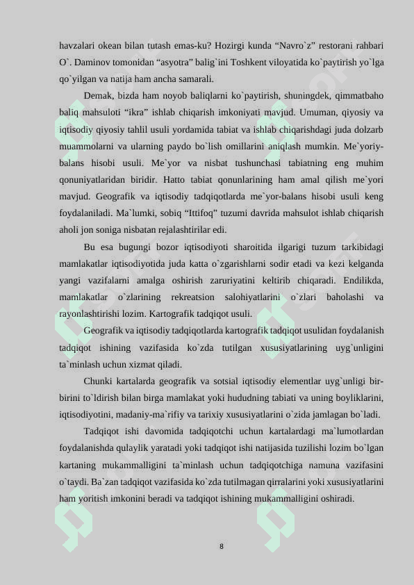 “O‘zbekistonda rekreatsion hududlar va ulardan foydalanish istiqbollari” 8