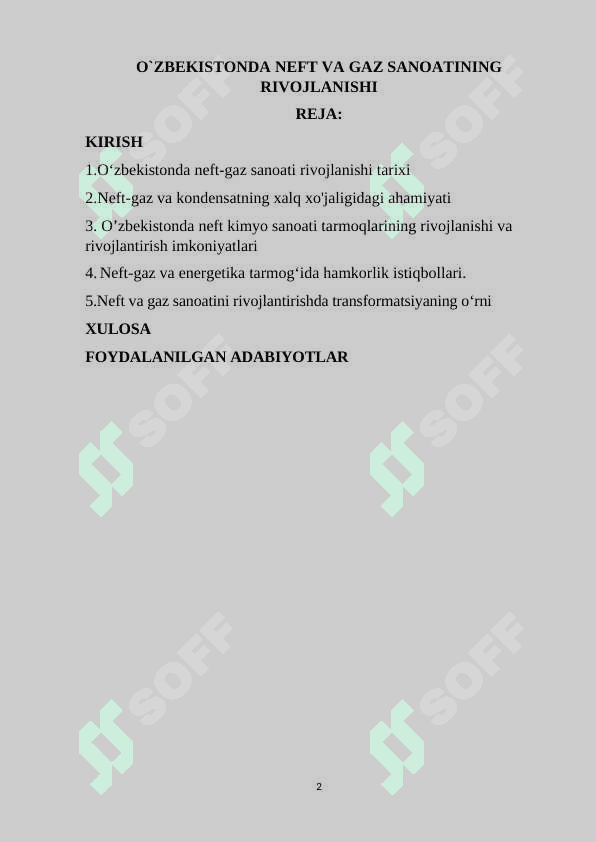 “O`zbekistonda neft va gaz sanoatining rivojlanishi” 2