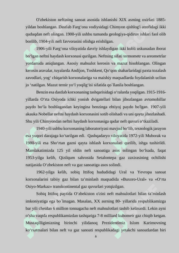 “O`zbekistonda neft va gaz sanoatining rivojlanishi” 6