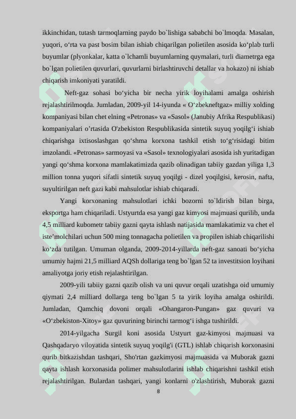 “O`zbekistonda neft va gaz sanoatining rivojlanishi” 8