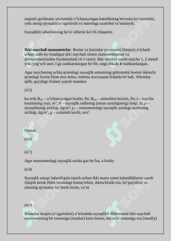 Bosimni yuk-porshenli manometrlar bilan o‘lchash 4
