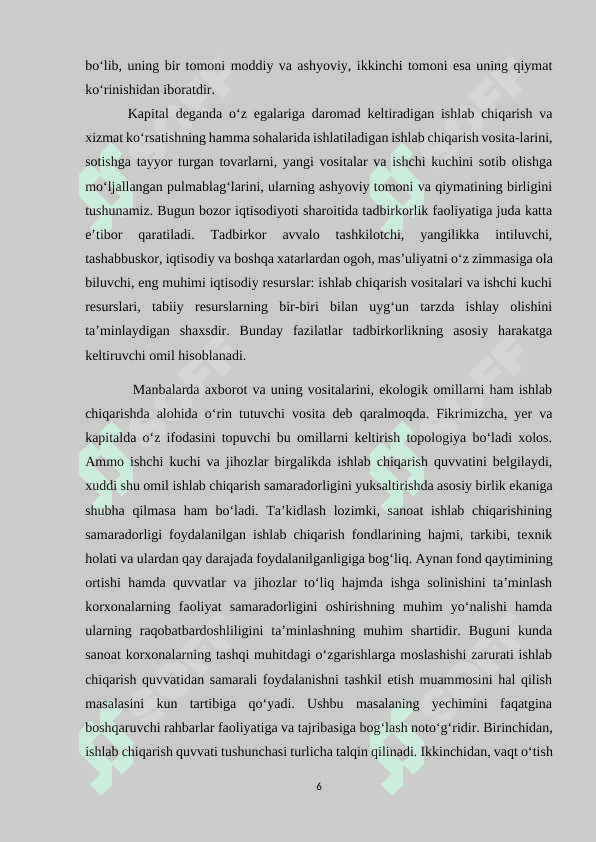 KORXONA ISHLAB CHIQARISH FAOLIYATI, XARAJATLAR, FOYDA VA RENTABELLIK 6