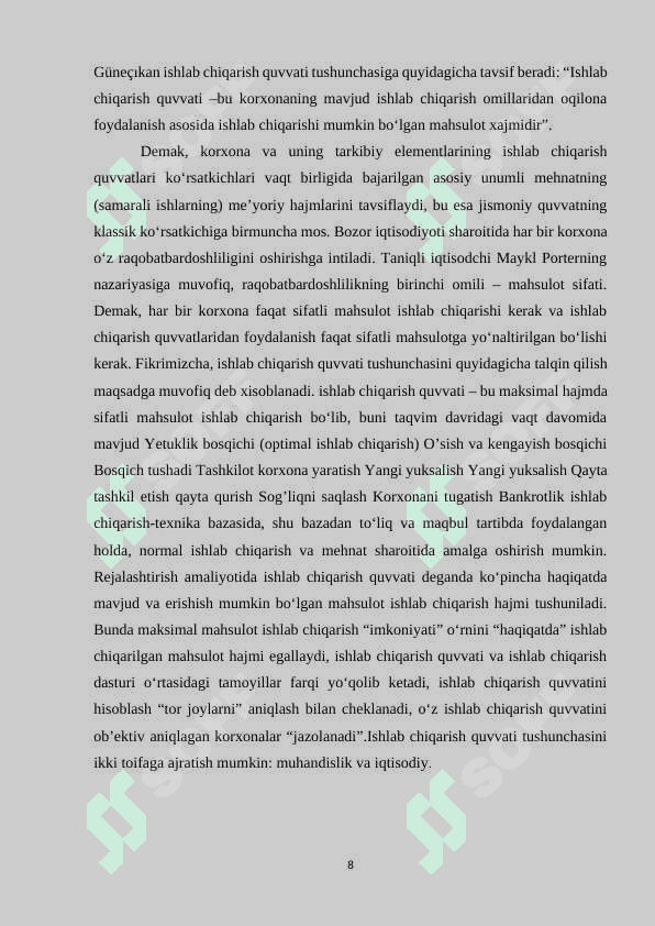 KORXONA ISHLAB CHIQARISH FAOLIYATI, XARAJATLAR, FOYDA VA RENTABELLIK 8