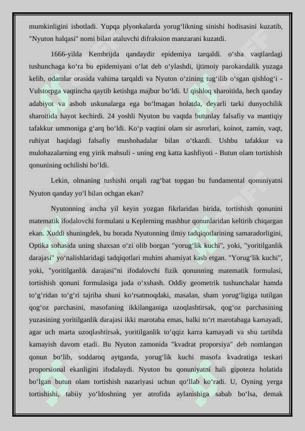 Butun olam tortishish qonuni. Gravitatsion maydon 4