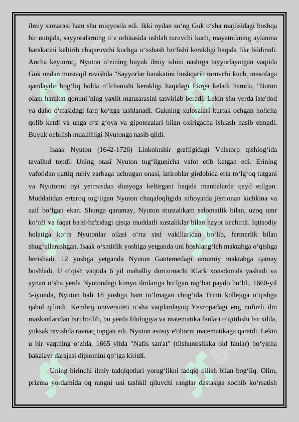 Butun olam tortishish qonuni 3