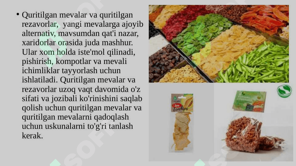 Quritilgan qishloq xo`jaligi mahsulotlarini qadoqlash materialari va jihozlari 2