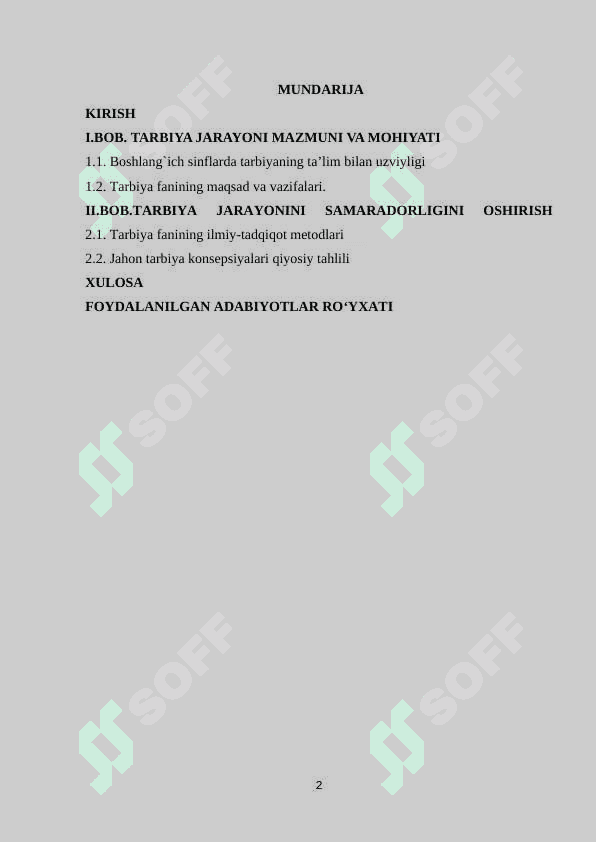 BOSHLANG'ICH SINFLARDA TARBIYA JARAYONI MOHIYATI VA MAZMUNI 2
