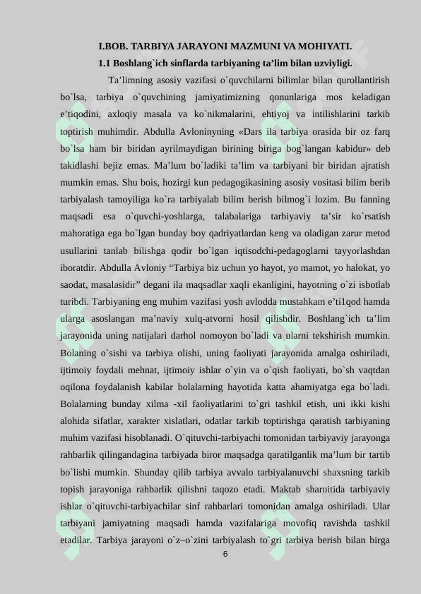 BOSHLANG'ICH SINFLARDA TARBIYA JARAYONI MOHIYATI VA MAZMUNI 6