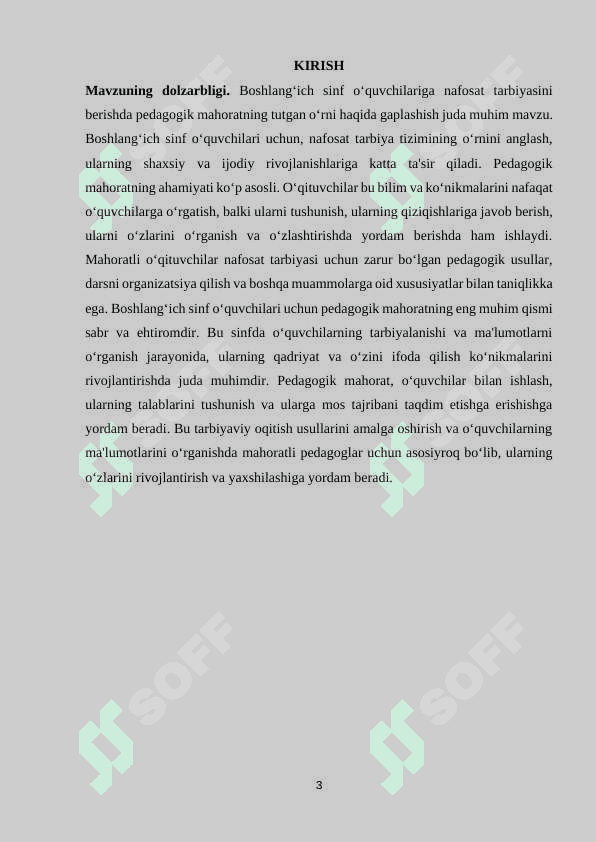 BOSHLANGʻICH SINF OʻQUCHILARIGA NAFOSAT TARBIYASINI BERISHDA PEDAGOGIK MAHORATNING TUTGAN O‘RNI 3